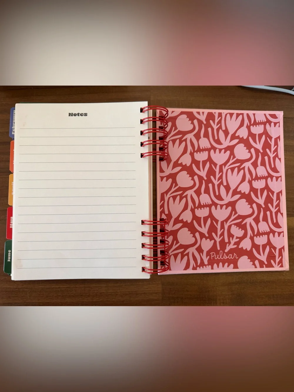 Pulsar Planner with Pink Background and Red Abstract Floral